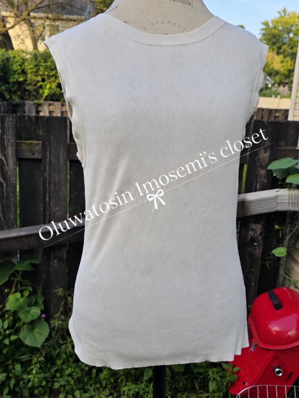 Cream Ribbed Sleeveless Top - Picture 2 of 5